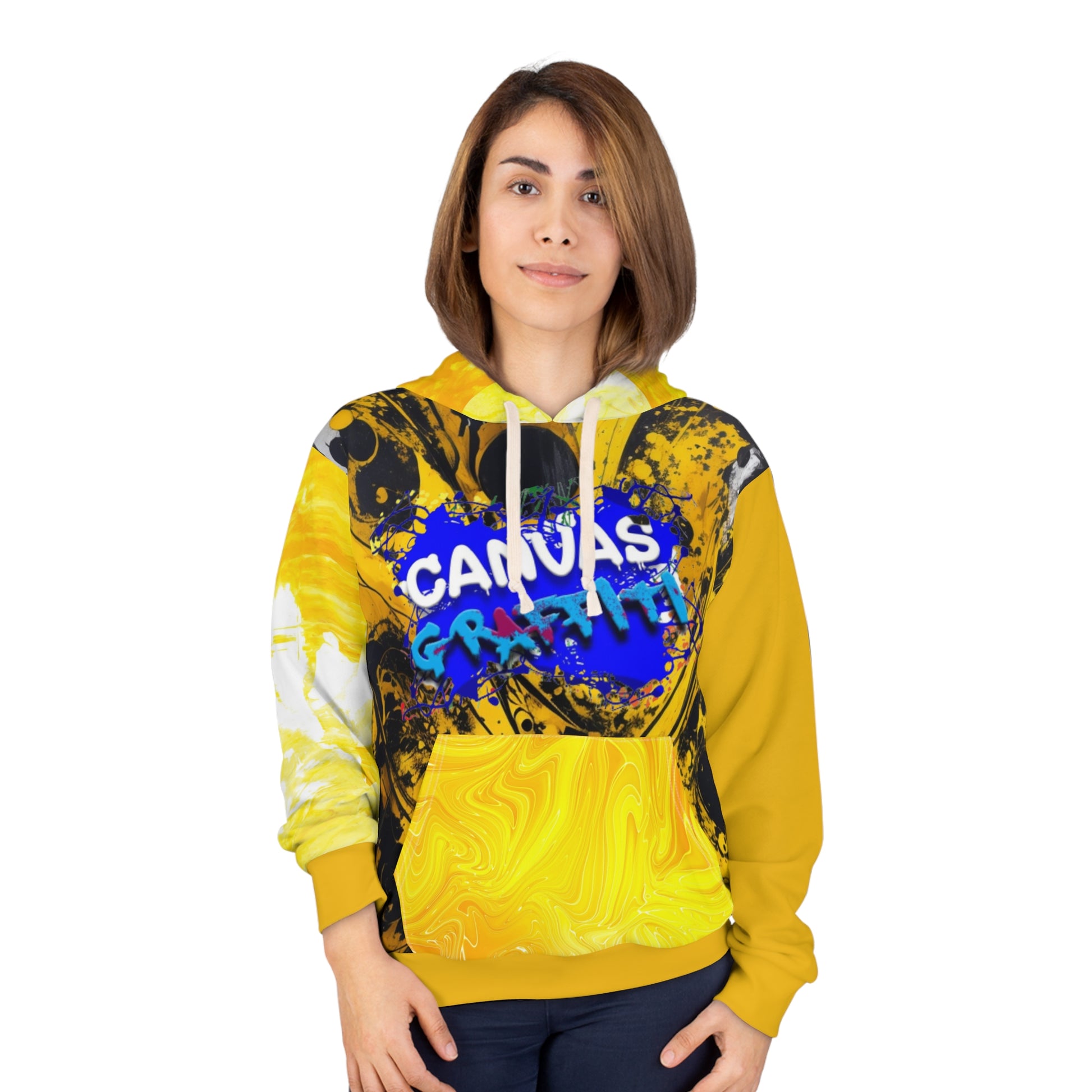 abstract yellow Pullover Hoodie (AOP) Printify